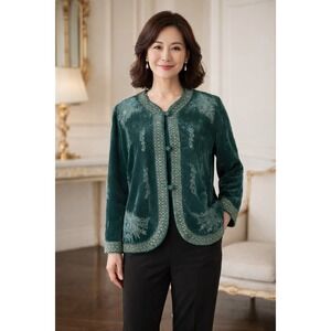 Vintage Soft Surroundings Green Velvet Silk Embroidered Jacket M Regency Castle